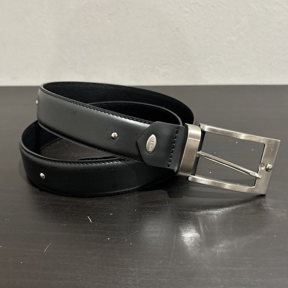 Nanni Italy Black Leather Belt Silver Buckle Stud Accents Minimalist 95/38